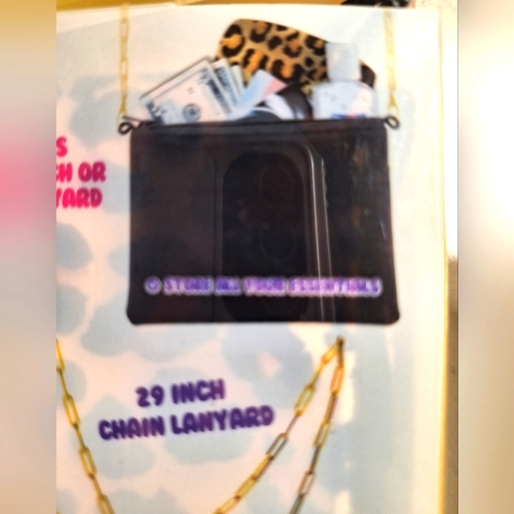 Mask Pouch & Lanyard Carry Pouch 29-inch Gold-Tone Lanyard Chain Chettah Print - Picture 5 of 5